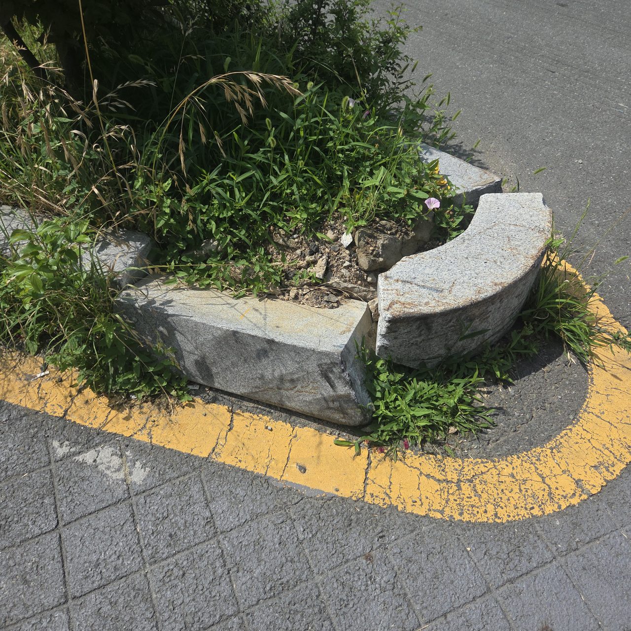 깨져서 어긋난 경계석